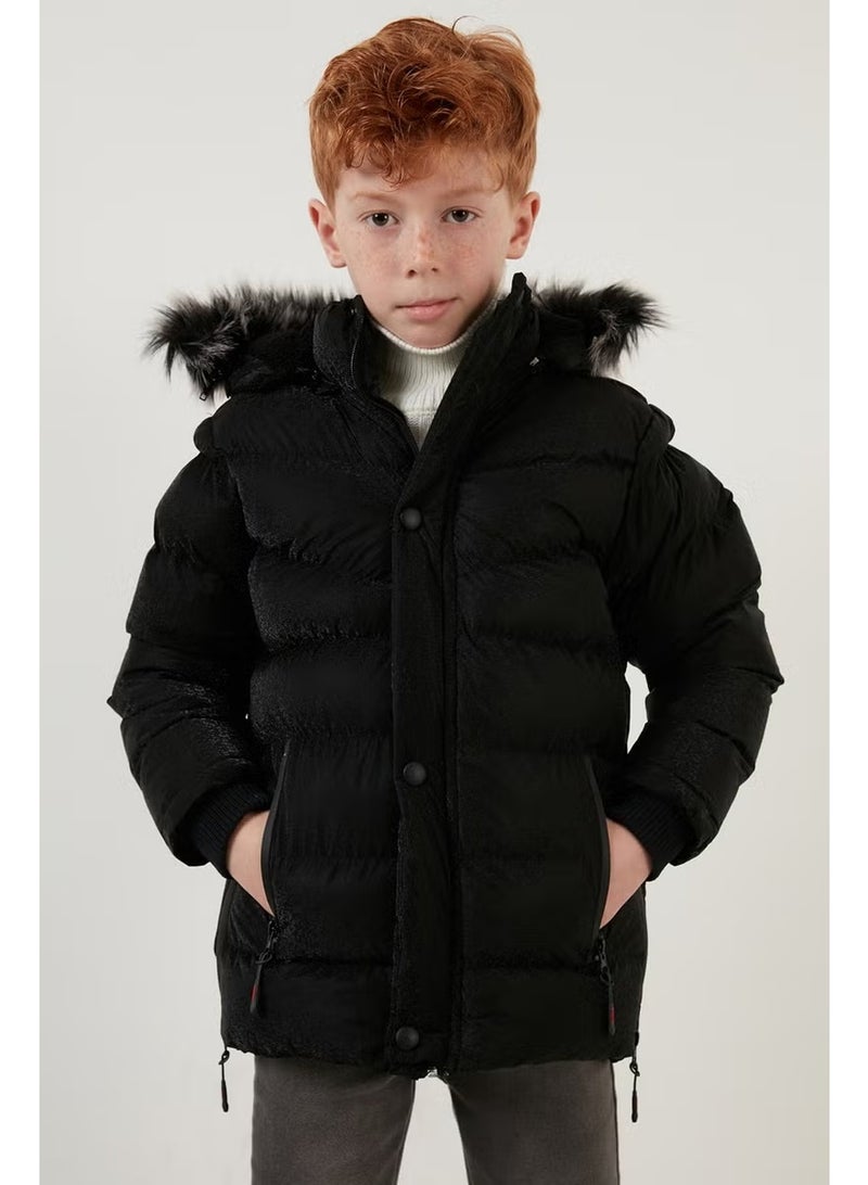 Lela Plush Lined Faux Fur Collar Removable Hooded Winter Coat Boys' Coat 5761906 - Image 2